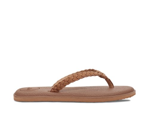 Sanuk Womens Yoga Braid Leather Brown Flip Flops | EKMUYA594